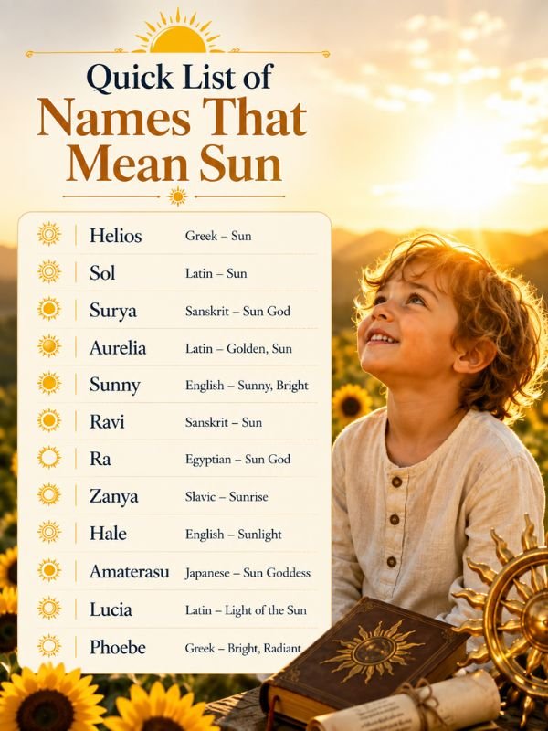 Quick List of Names That Mean Sun 